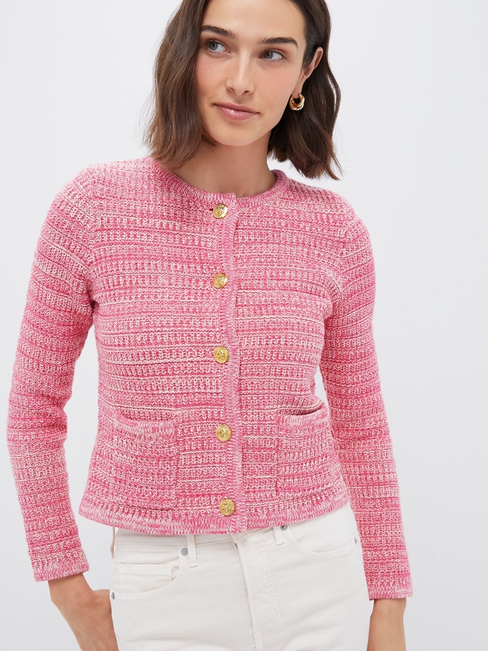 Pink Knit Button-Front Women's Sweater